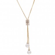 Lariat necklace with pearl, Gold