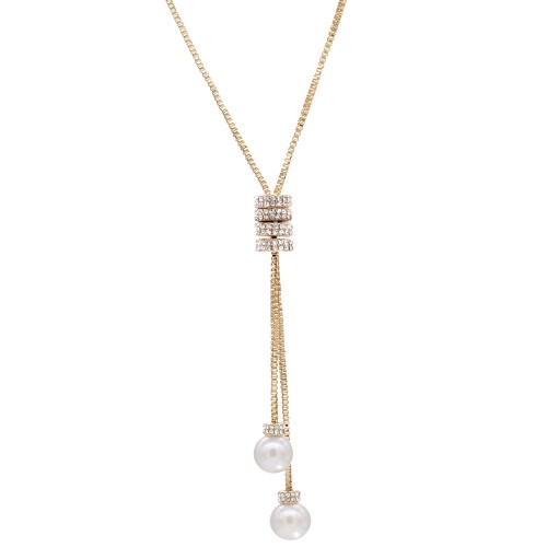 Lariat necklace with pearl, Gold