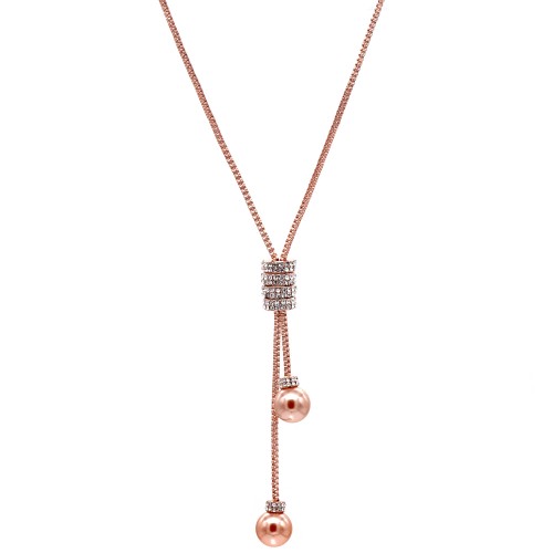 Lariat necklace with pearl, Rose Gold