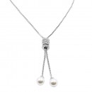 Lariat necklace with pearl, Rhodium