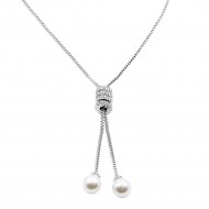 Lariat necklace with pearl, Rhodium