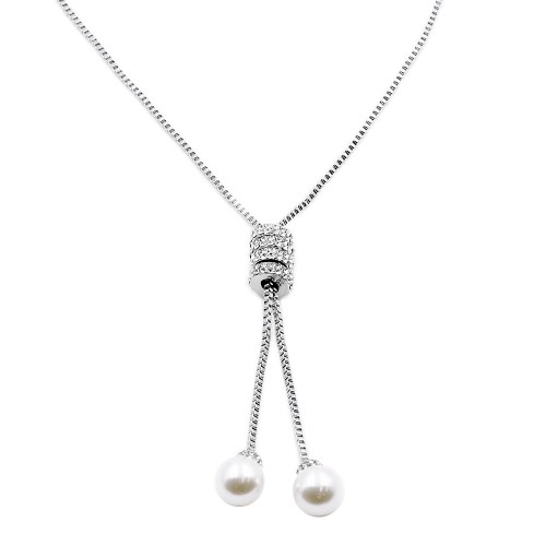 Lariat necklace with pearl, Rhodium