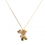 Gold Plated With Clear CZ Cubic Zirconia 36" Long Pig Pendant Fashion Statement Necklace