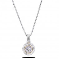 16&quot; Two-Tone Plated  Clear CZ Pendant Necklace