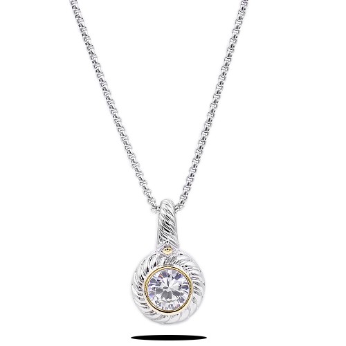 16&quot; Two-Tone Plated  Clear CZ Pendant Necklace
