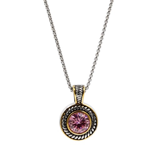 2 Tone Plated With Pink CZ Necklaces