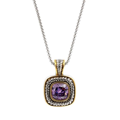 2 Tone Plated With Purple CZ Necklaces