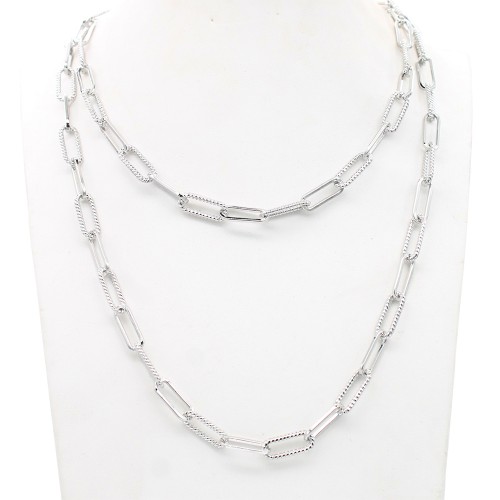 36" Long Chain Necklace. Rhodium Color