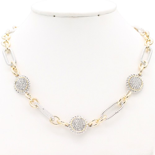 16"+2" Chain Necklace With Pave CZ . Two-Tone Color