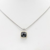 Two-Tone Necklace With Black CZ. 16"+2"