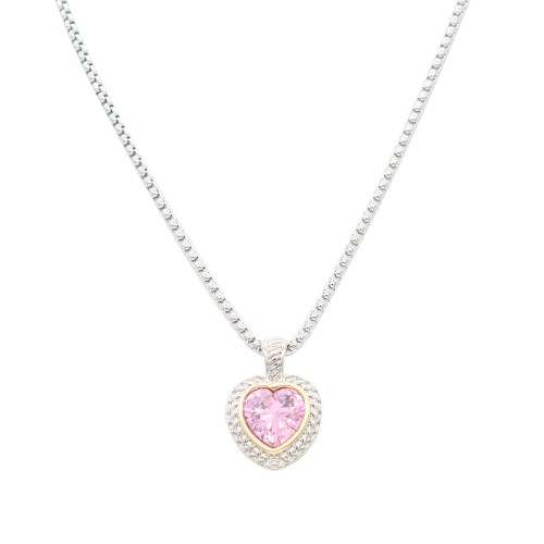 2 Tone Plated With Pink CZ Necklaces