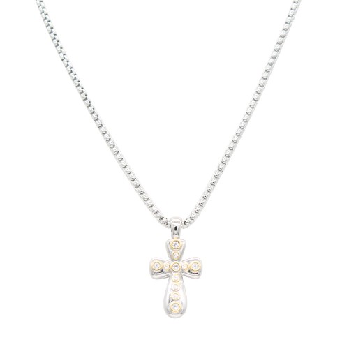 2 Tone Plated with CZ Cross Pendant