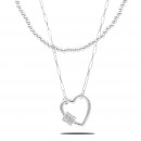 Rhodium Plated Double Layers Heart Necklace