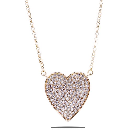 Gold Plated With Crystal Pave heart Pendant Necklace