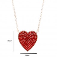 Gold Plated With Red Crystal Pave heart Pendant Necklace