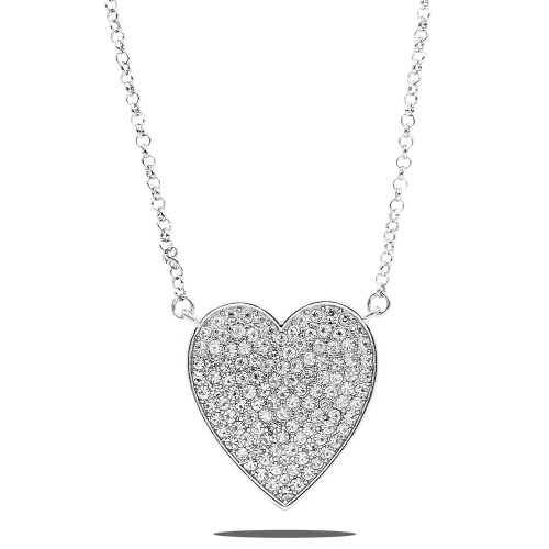 Rhodium Plated With Crystal Pave heart Pendant Necklace