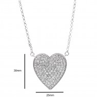 Rhodium Plated With Crystal Pave heart Pendant Necklace