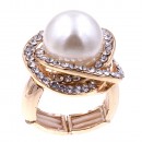 Gold Plated Rhinstone Paved with Pearl Stretch Ring