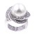 Rhodium-Plated-Rhinstone-Paved-with-Pearl-Stretch-Ring-Silver Tone