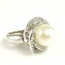 Rhodium Plated Rhinstone Paved with Pearl Stretch Ring
