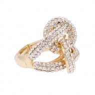 Gold Plated Crossed Hoops Crystal Fashion Stretch Ring