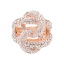 Gold Plated Crossed Hoops Crystal Fashion Stretch Ring