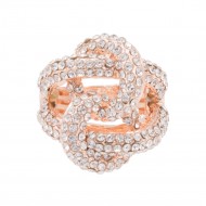 Rose Gold Plated Crossed Hoops Crystal Fashion Stretch Ring