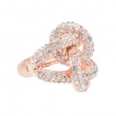 Rose Gold Plated Crossed Hoops Crystal Fashion Stretch Ring