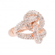Rose Gold Plated Crossed Hoops Crystal Fashion Stretch Ring