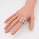 Rose Gold Plated Crossed Hoops Crystal Fashion Stretch Ring