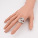 Rhodium Plated Crossed Hoops Crystal Fashion Stretch Ring