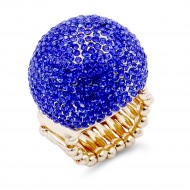 Gold Plated with Blue Crystal Snow Ball Stretch Ring