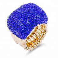 Gold Plated With Royal Blue Crystal Stretch Rings