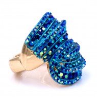 Gold Plated With Blue AB Crystal Stretch Rings