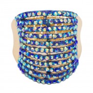 Gold Plated 11 Rows Stretch rings with Blue AB Crystal