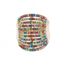 Gold Plated With Multi Color 11 Line Crystal Stretch Riings