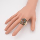 Gold Plated With Multi Color 11 Line Crystal Stretch Riings