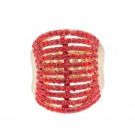 Gold Plated with 11 Line Red Ruby Crystal Stretch Rings