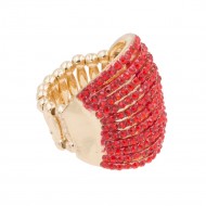 Gold Plated with 11 Line Red Ruby Crystal Stretch Rings