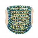 Gold Plated With Multi Color 11 Line Crystal Stretch Riings