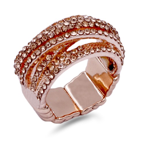 Peach Plated With Peach Crystal Stretch Rings