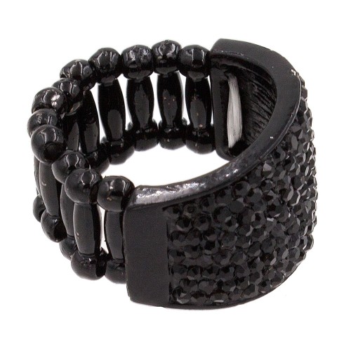 Jet Black Plated with Crystal Stretch Rings