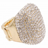 Gold Plated with Clear Rhinestone Stretch Ring