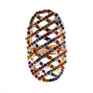 Gold Plated with Multi-Color Rhinstone Hollow Stretch Ring