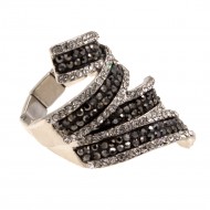 Rhodium Plated with Black Clear CZ Stretch Ring