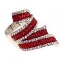 Rhodium Plated with Red Clear CZ Stretch Ring