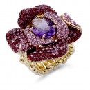 Gold Plated With Topaz Purple Color Flower Rings