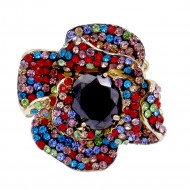 Multi Color Rose With Red Stone Mix Stretch Rings