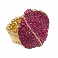 Gold Plated with Fuchsia Crystal Stretch Ring