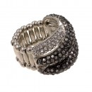 Rhodium Plated with Black Crystal Stretch Ring